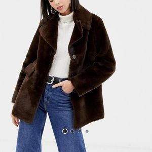 NWT Warehouse faux fur brown winter coat